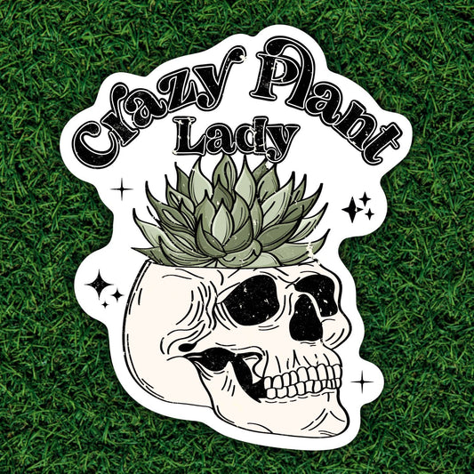 Crazy Plant Lady, Grunge Skull Planter Sticker