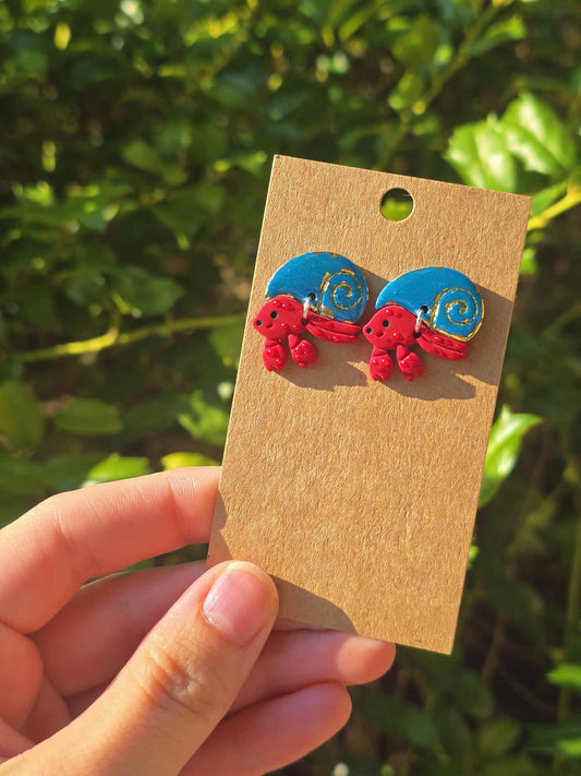 Gold Blue Swirl Hermit Crab Studs