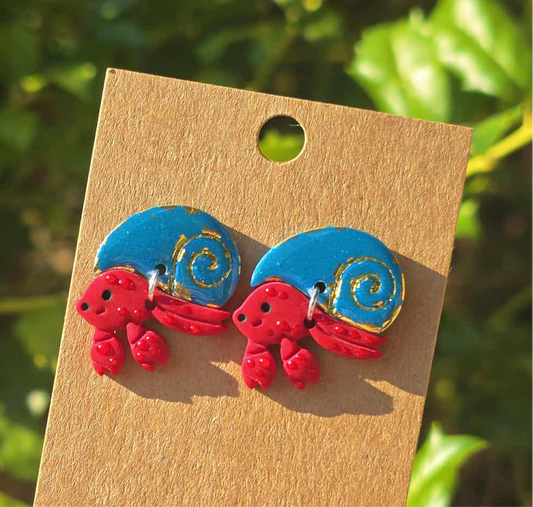 Gold Blue Swirl Hermit Crab Studs