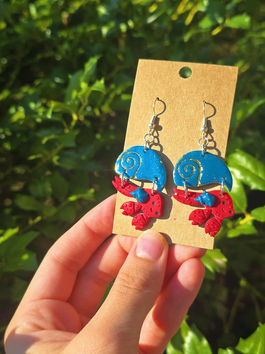 Blue Gold Hermit Crab Dangles