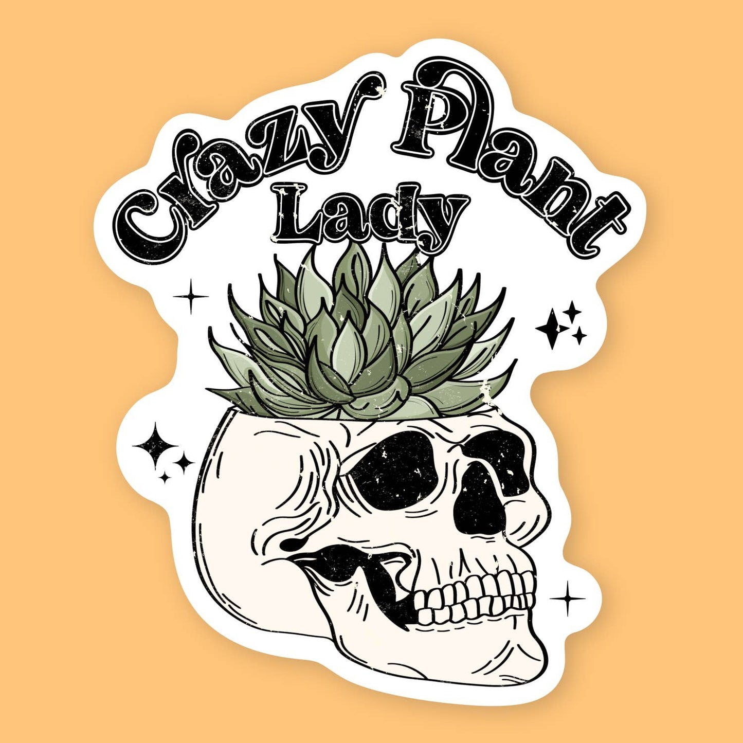 Crazy Plant Lady, Grunge Skull Planter Sticker
