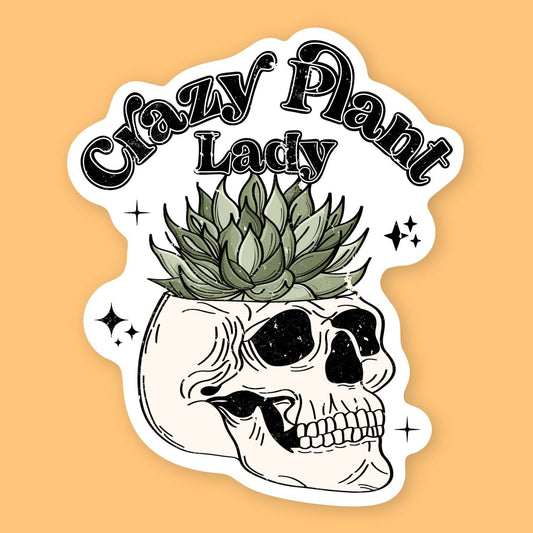 Crazy Plant Lady, Grunge Skull Planter Sticker